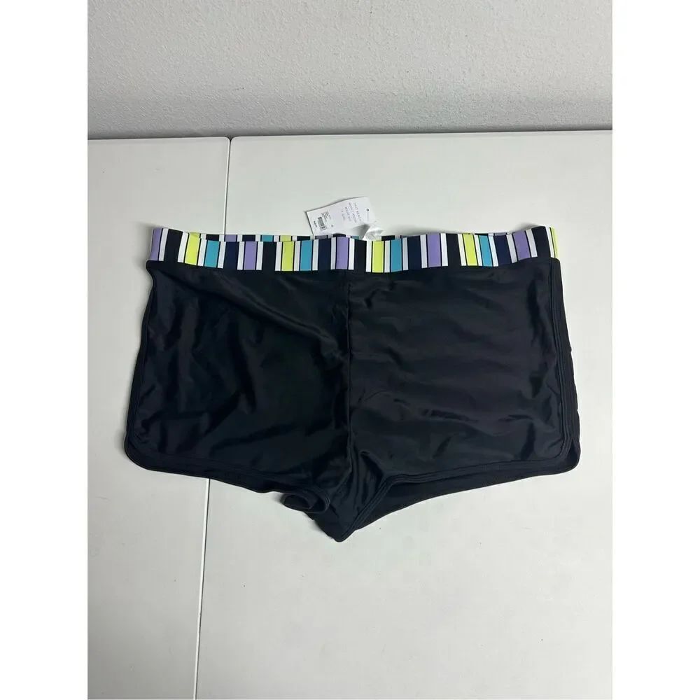 NWT Swim By Cacique Swimming Shorts Black Colour Trim Waist Back Packet Size 22
